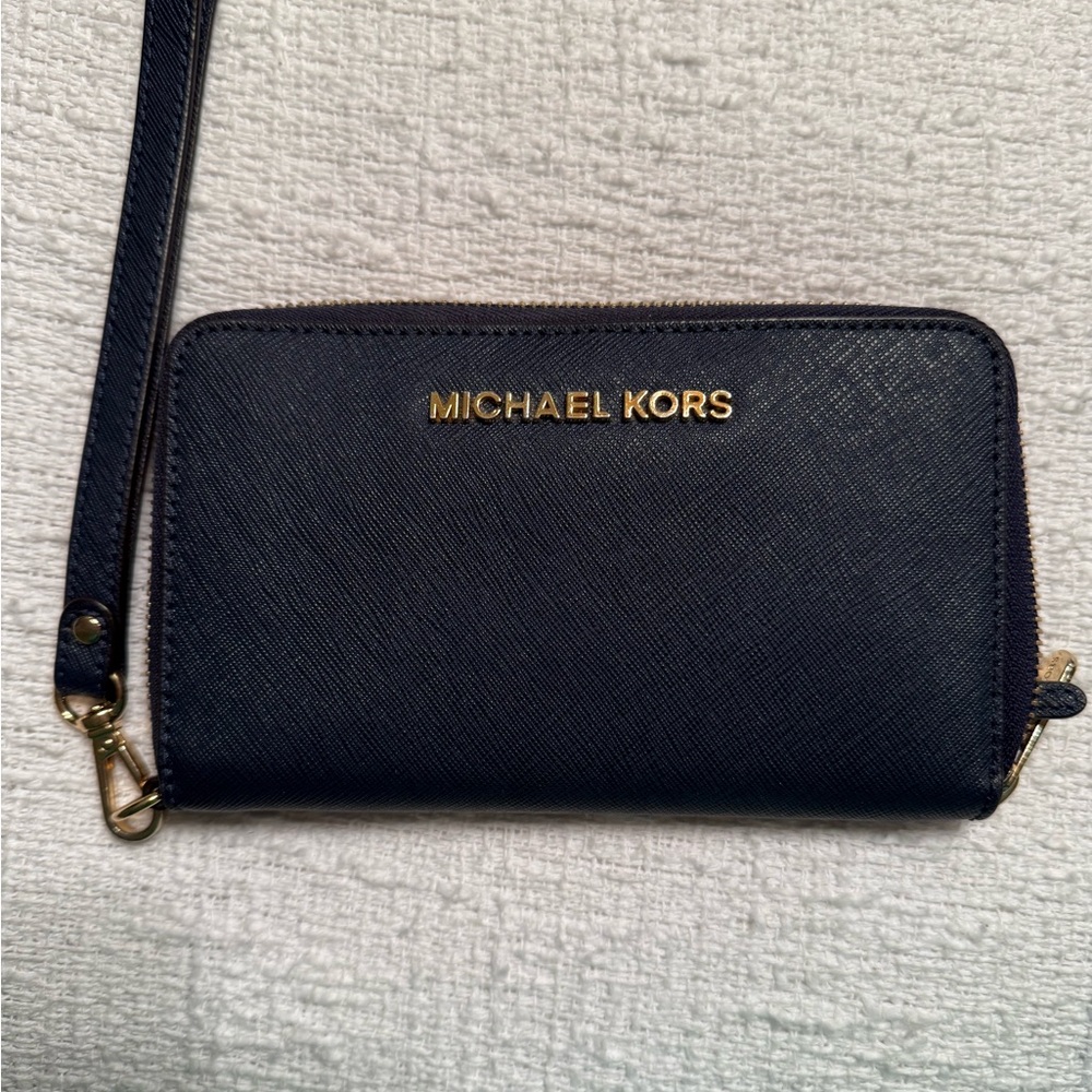 Michael Kors Black Wristlet with Gold Accents